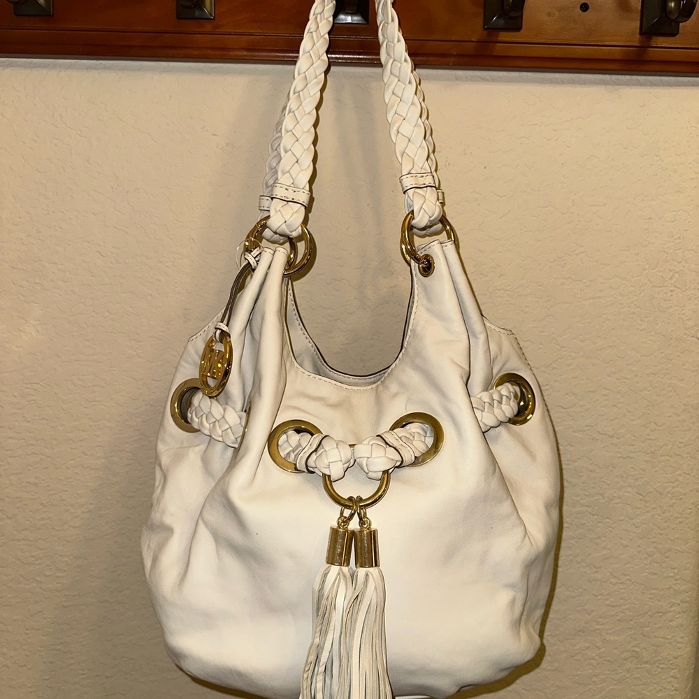Michael Kors White Leather Hobo Bag With Braided Handle Shoulder Bag - Picture 4 of 17